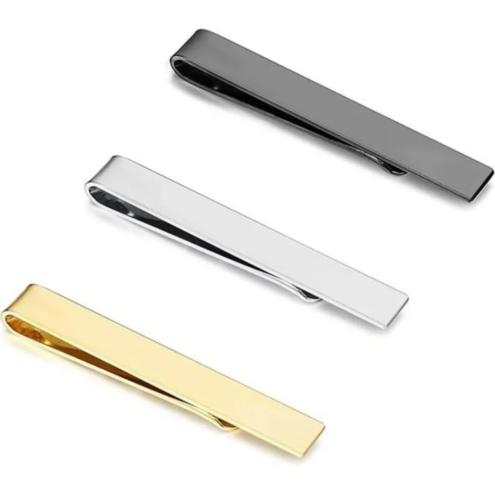 Mens Tie Clip Set Silver Gold Black Bar Clips Wedding Business Formal Gift